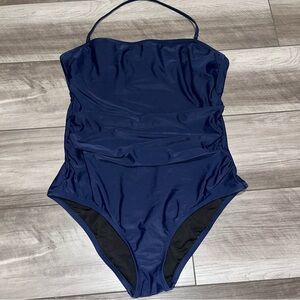 J.crew navy blue ruched sweetheart one piece swimsuit, Size Large